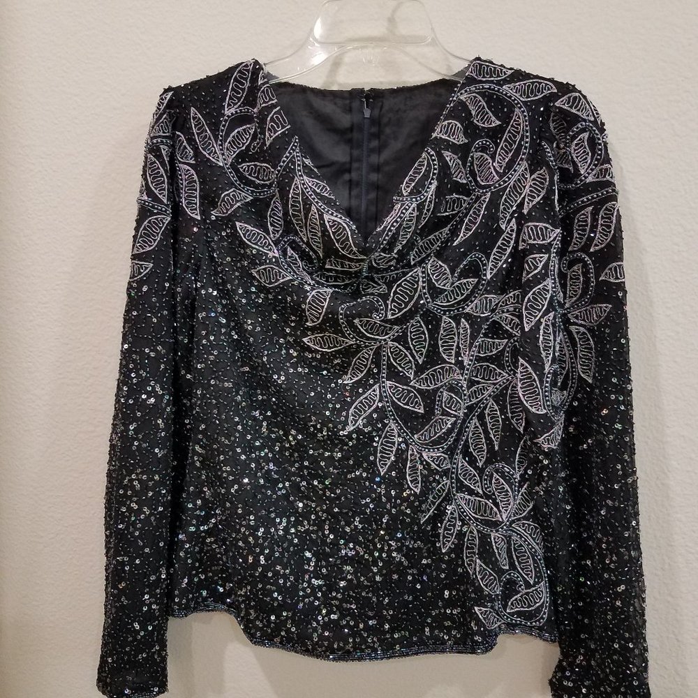 Vintage Chic 70s Black fully lined sequin blouse